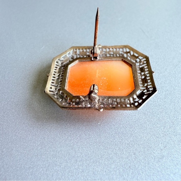 Antique 10k White Gold Carved Cameo Woman’s Profile Filigree Small Brooc… - Picture 7 of 9